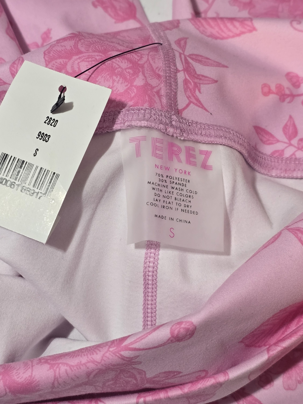 NWT Terez Pink Floral Leggings Size Small | High Waisted Activewear Gym Yoga - Picture 9 of 10